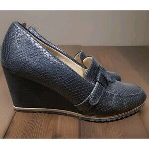 SOUL Naturalizer Hila Wedge Heel Loafers Womens Size 9 Black Croc Print Leather
